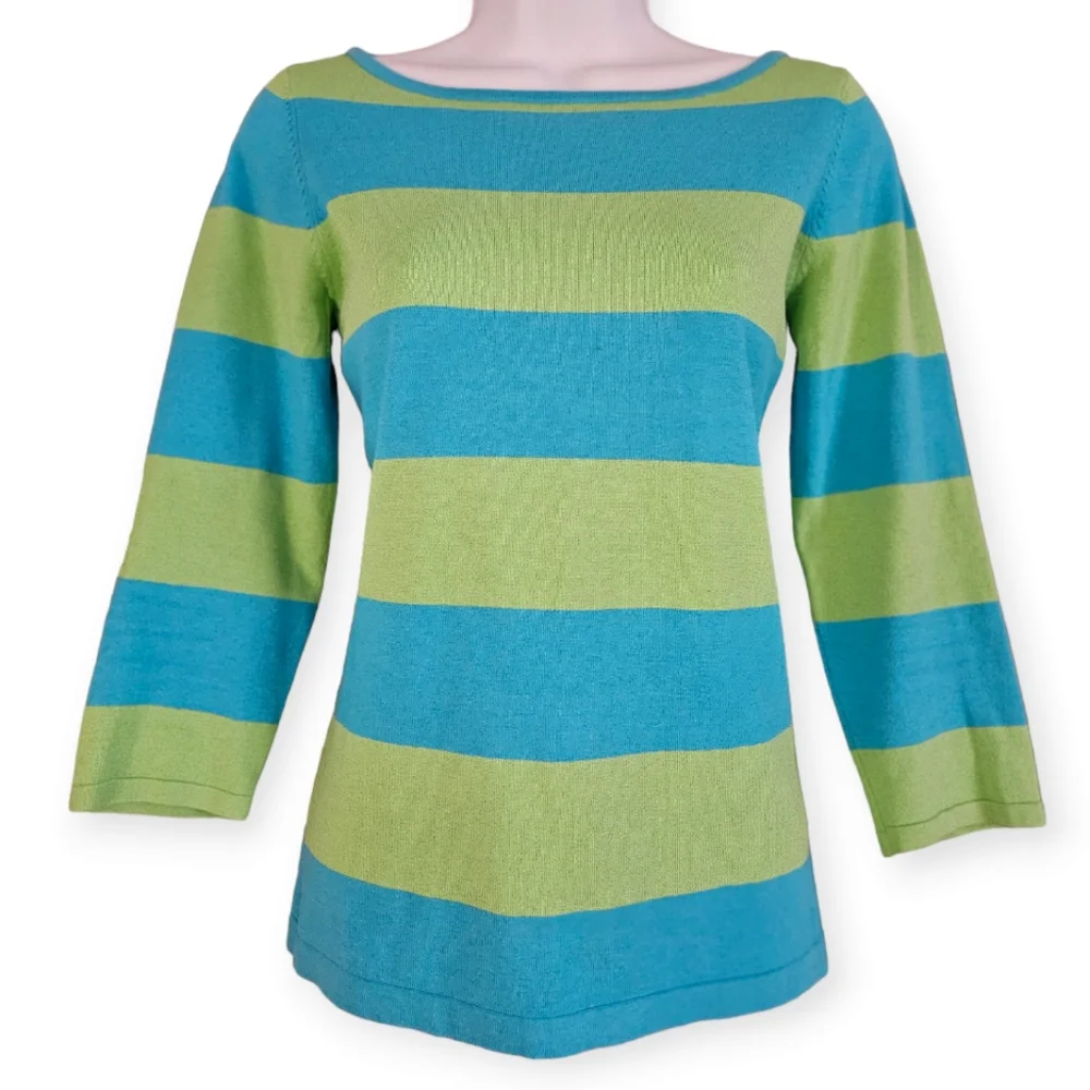 NWOT Brooks Brothers green & blue striped silk blend sweater top Womens XSmall